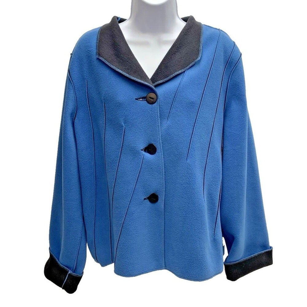VTG Y2K Maralyce Ferree Blue Fleece Button Jacket Coat Maine USA Women's Size M